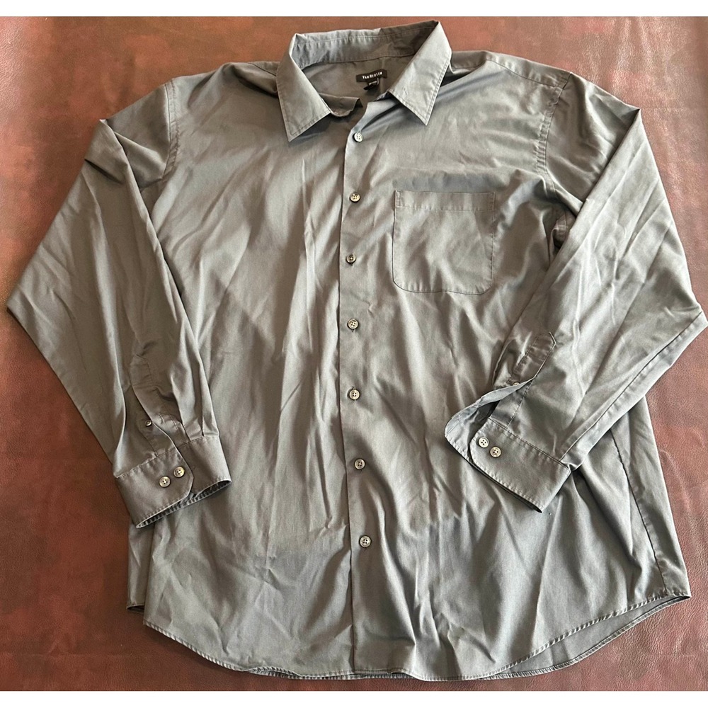 Van Heusen Mens 2XLT Charcoal Gray Long Sleeve Button Down Dress Shirt 19-19.5